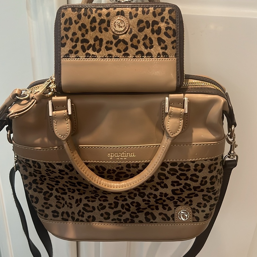 Spartina 449 Calf Hair Taupe Satchel And Wallet